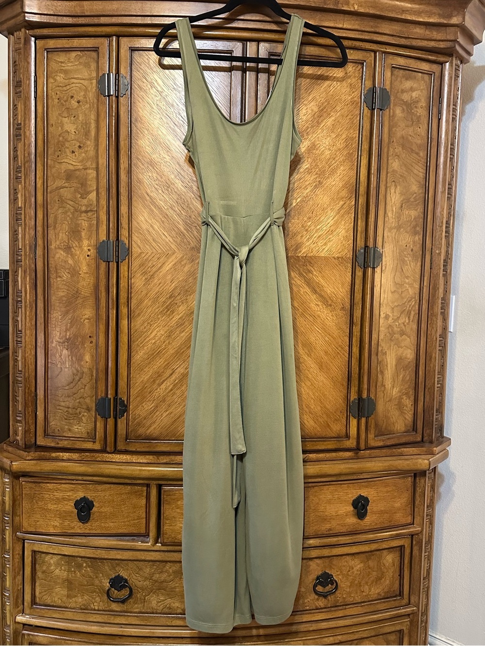 Topshop Olive Green Sleeveless Wide Leg Tie Waist Jumpsuit US 10 - Picture 2 of 14